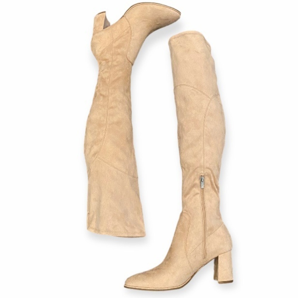 Marc Fisher Luley Over The Knee Narrow Calf Boots Champagne Color Faux Suede 9.5